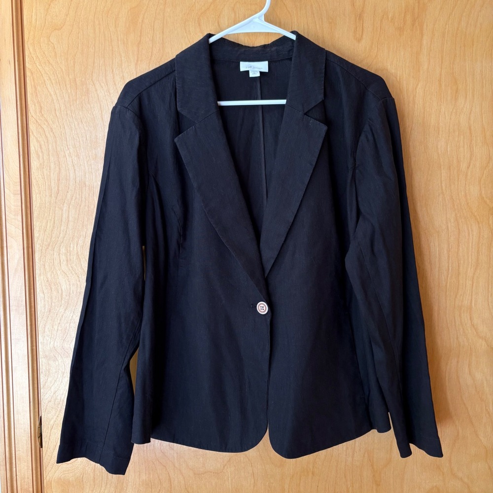 J. Jill Love Linen Blazer Women XL Petite Black Single Button Notched Lapel